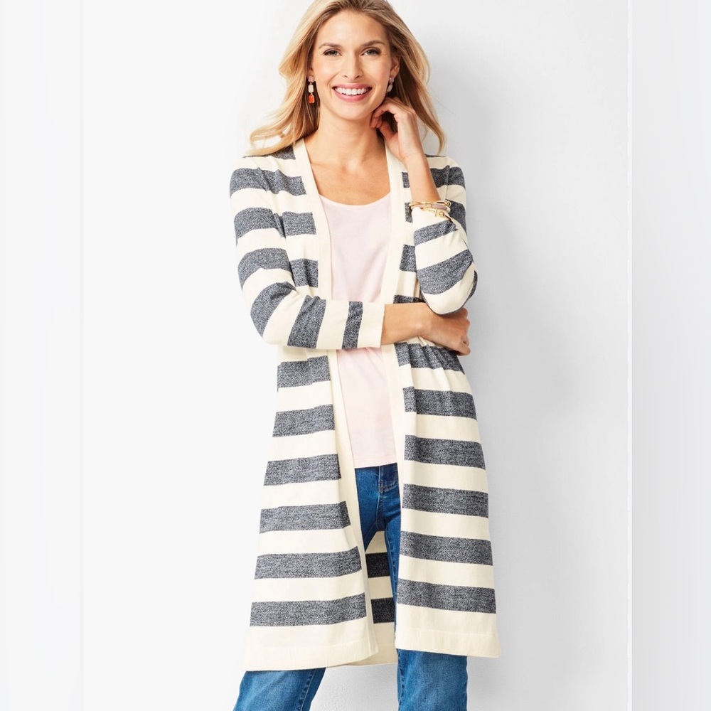 Talbots Navy and Cream Striped Cardigan - Picture 7 of 7